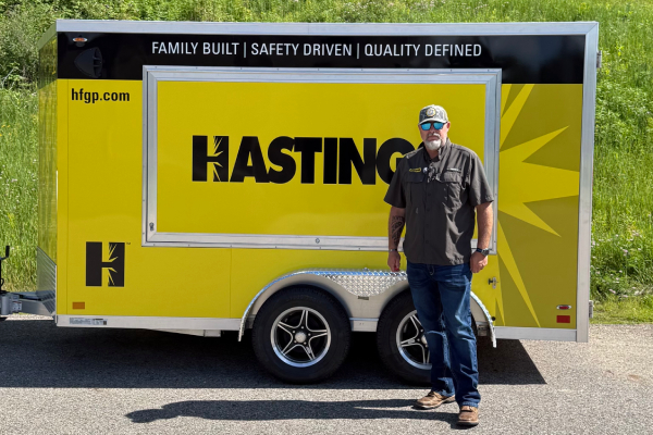 Colby Quaife with his demonstration trailer